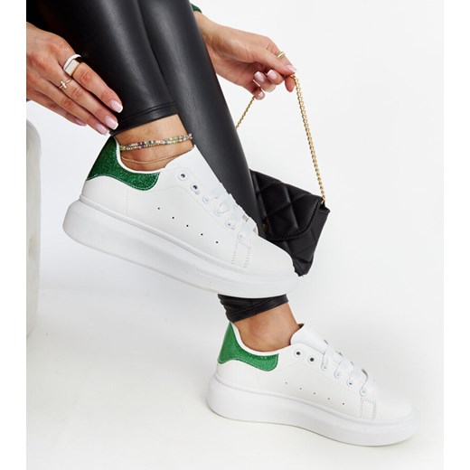 Biało-zielone sneakersy eko-skórzane Fatimah ze sklepu gemre w kategorii Trampki damskie - zdjęcie 170795678