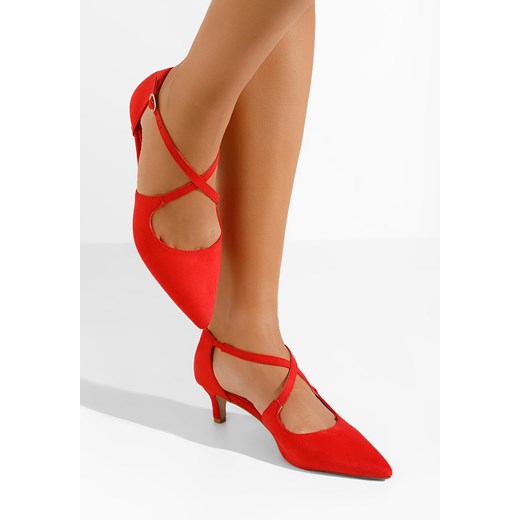 Czerwone szpilki na niskim obcasie Fistra V2 ze sklepu Zapatos w kategorii Czółenka - zdjęcie 170795716
