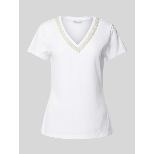 T-shirt z perełkami i dekoltem w serek ze sklepu Peek&Cloppenburg  w kategorii Bluzki damskie - zdjęcie 170796566