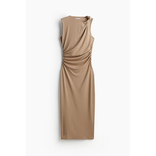 H & M - Marszczona sukienka midi - Brązowy ze sklepu H&M w kategorii Sukienki - zdjęcie 170797156