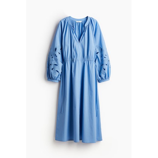 H & M - Bawełniana sukienka z haftem - Niebieski H & M L H&M