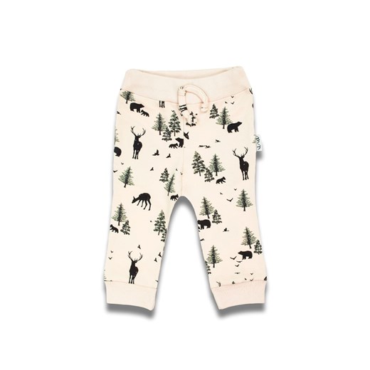 Bawełniane beżowe spodnie niemowlęce chłopięce z motywem leśnym ze sklepu 5.10.15 w kategorii Spodnie i półśpiochy - zdjęcie 170807915