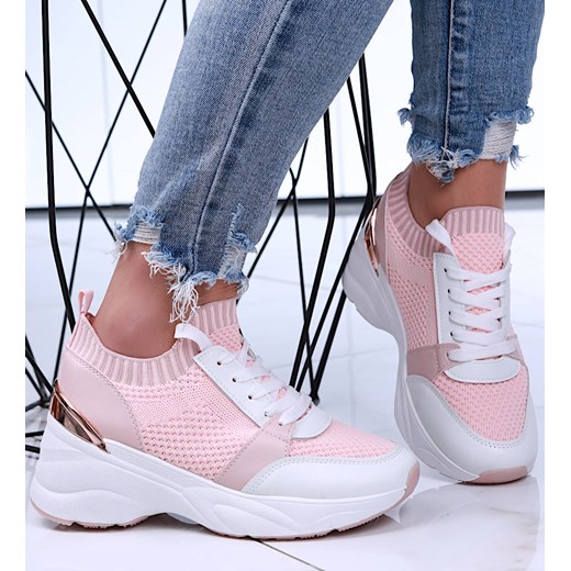 Wsuwane różowe damskie sneakersy na koturnie /G3-3 15882 D360/ ze sklepu Pantofelek24.pl w kategorii Buty sportowe damskie - zdjęcie 170808259