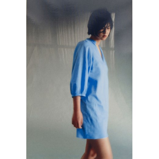 H & M - Sukienka z domieszką lnu - Niebieski ze sklepu H&M w kategorii Sukienki - zdjęcie 170809827
