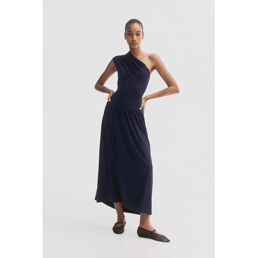 H & M - Marszczona sukienka na jedno ramię - Niebieski H & M L H&M