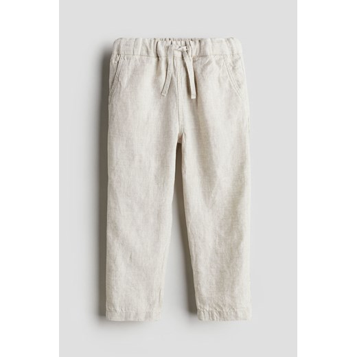 H & M - Lniane spodnie bez zapięcia - Beżowy H & M 110 (4-5Y) H&M