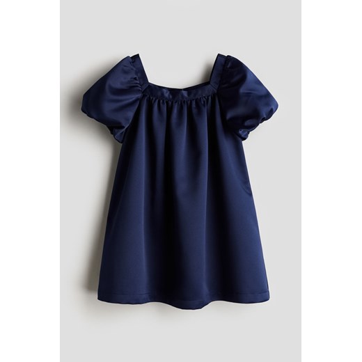 H & M - Satynowa sukienka z baloniastym rękawem - Niebieski ze sklepu H&M w kategorii Sukienki dziewczęce - zdjęcie 170811579