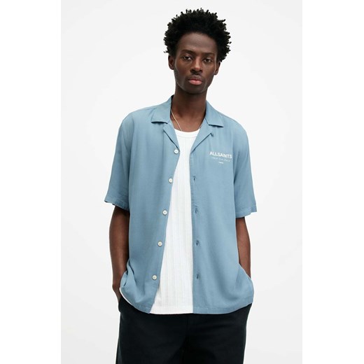 AllSaints koszula męska kolor niebieski regular ze sklepu ANSWEAR.com w kategorii Koszule męskie - zdjęcie 170815127