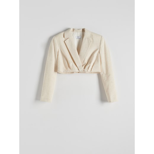 Reserved - Krótka marynarka z domieszką lnu - beżowy Reserved XS Reserved
