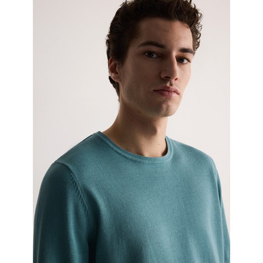 Reserved - Bawełniany sweter - morski ze sklepu Reserved w kategorii Swetry męskie - zdjęcie 170821306