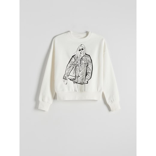 Reserved - Bluza z nadrukiem - złamana biel Reserved L Reserved