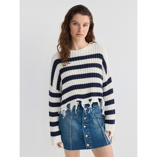 Reserved - Bawełniany sweter z postrzępionymi brzegami - wielobarwny ze sklepu Reserved w kategorii Swetry damskie - zdjęcie 170821409