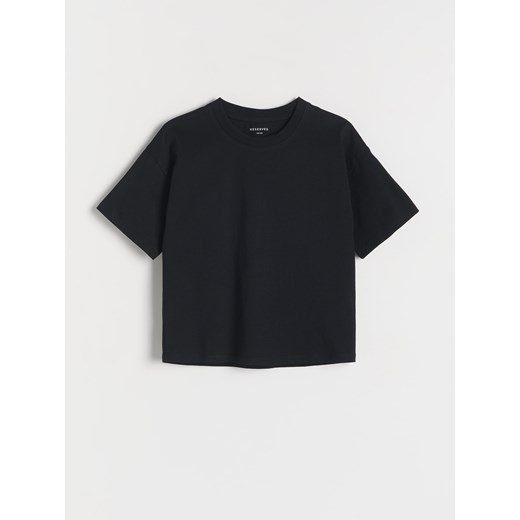 Reserved - Bawełniany t-shirt - czarny ze sklepu Reserved w kategorii Bluzki dziewczęce - zdjęcie 170823486