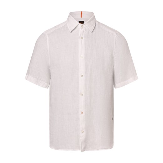 BOSS Orange Męska koszula lniana - Rash_2 Mężczyźni Regular Fit len biały jednolity ze sklepu vangraaf w kategorii Koszule męskie - zdjęcie 170823925