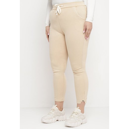 Jasnobeżowe Spodnie Skinny ze Sznurkiem w Pasie i Kieszeniami Irfana ze sklepu Born2be Odzież w kategorii Spodnie damskie - zdjęcie 170825806