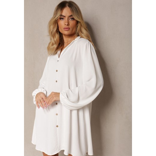 Biała Pudełkowa Sukienka Oversize Ozdobiona Guziczkami Eudoratte ze sklepu Renee odzież w kategorii Sukienki - zdjęcie 170826287