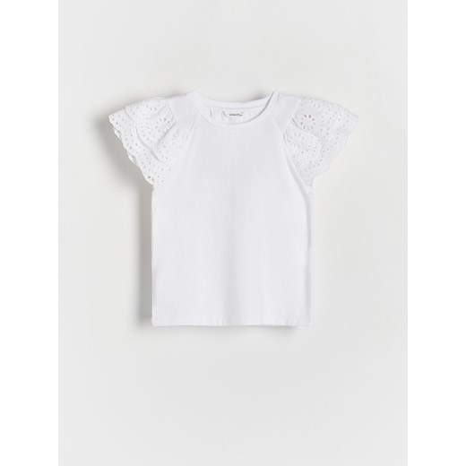 Reserved - Bawełniany t-shirt z falbanką - biały ze sklepu Reserved w kategorii Bluzki dziewczęce - zdjęcie 170828546