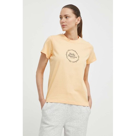 Helly Hansen t-shirt bawełniany damski kolor żółty ze sklepu ANSWEAR.com w kategorii Bluzki damskie - zdjęcie 170830439