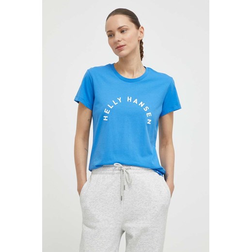 Helly Hansen t-shirt bawełniany damski kolor niebieski ze sklepu ANSWEAR.com w kategorii Bluzki damskie - zdjęcie 170830479