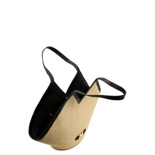 Beżowa shopper bag Max Mara duża na ramię ze skóry ekologicznej wakacyjna 