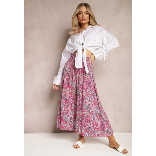Fuksjowe Spodnie Culottes z Bawełnianej Tkaniny Ozdobione Wzorem Paisley Gwinamas ze sklepu Renee odzież w kategorii Spodnie damskie - zdjęcie 170834327