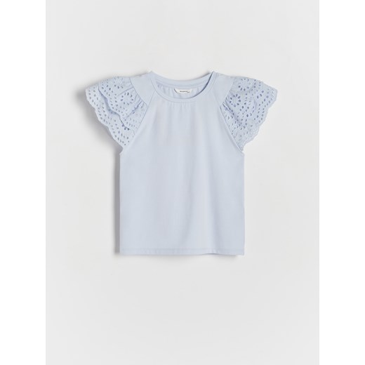 Reserved - Bawełniany t-shirt z falbanką - jasnoniebieski ze sklepu Reserved w kategorii Bluzki dziewczęce - zdjęcie 170837467