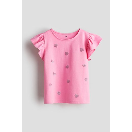 H & M - Top z falbankowym rękawem - Różowy ze sklepu H&M w kategorii Bluzki dziewczęce - zdjęcie 170842748