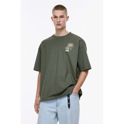 H & M - T-shirt z nadrukiem Oversized Fit - Zielony ze sklepu H&M w kategorii T-shirty męskie - zdjęcie 170842787
