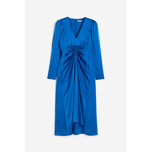 H & M - Marszczona sukienka satynowa - Niebieski H & M M H&M