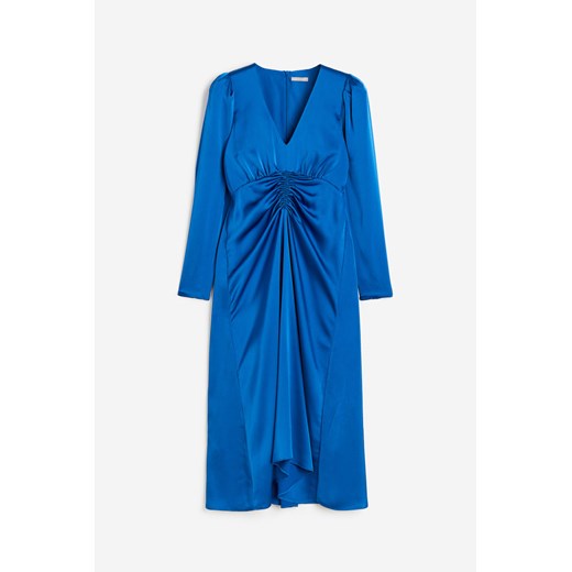 H & M - Marszczona sukienka satynowa - Niebieski H & M S H&M