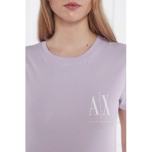Bluzka damska fioletowa Armani Exchange z okrągłym dekoltem z krótkimi rękawami 