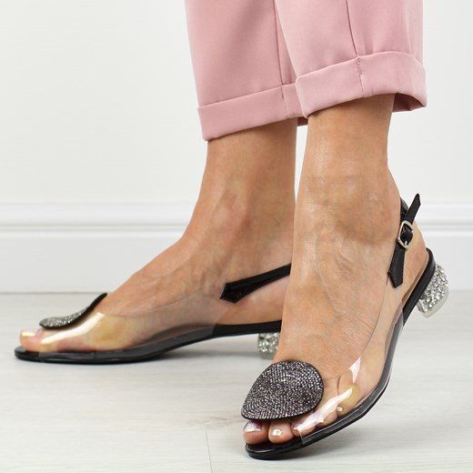 Czarne silikonowe sandały damskie na obcasie z kryształami, transparen ze sklepu suzana.pl w kategorii Sandały damskie - zdjęcie 170853305