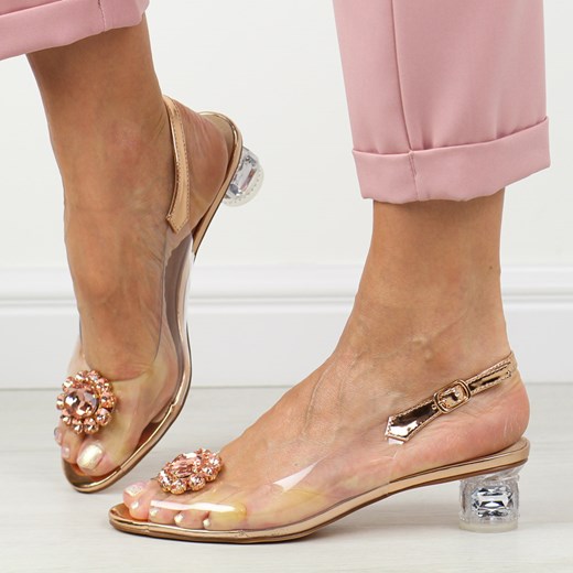 Różowe silikonowe sandały damskie na obcasie z kryształami, transparen ze sklepu suzana.pl w kategorii Sandały damskie - zdjęcie 170853335