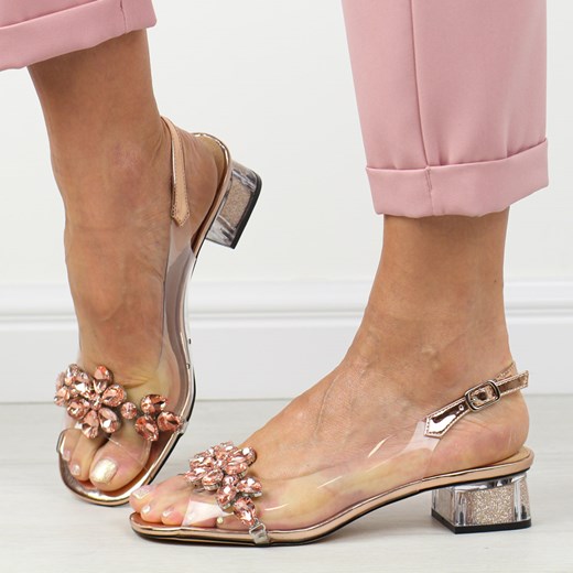 Różowe silikonowe sandały damskie na obcasie z kryształami, transparen ze sklepu suzana.pl w kategorii Sandały damskie - zdjęcie 170853365