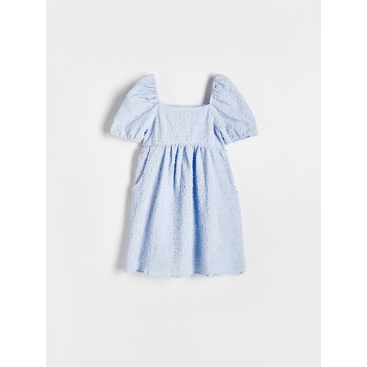 Reserved - Bawełniana sukienka z bufkami - jasnoniebieski ze sklepu Reserved w kategorii Sukienki dziewczęce - zdjęcie 170859459