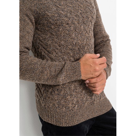Brązowy sweter męski Bonprix wełniany casual 