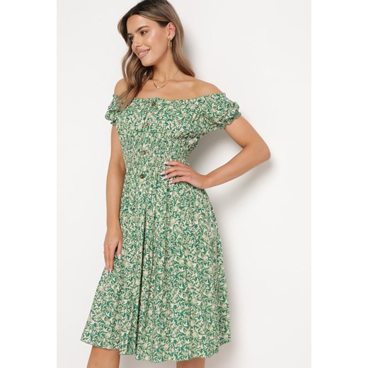 Zielona Sukienka Hiszpanka z Elastyczną Gumką w Talii z Bawełny Oaias ze sklepu Born2be Odzież w kategorii Sukienki - zdjęcie 170865187