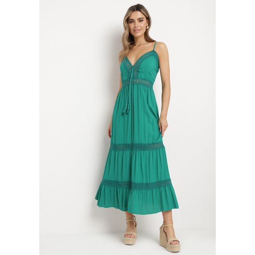 Zielona Bawełniana Sukienka Maxi na Ramiączkach o Rozkloszowanym Fasonie Vitarepa ze sklepu Born2be Odzież w kategorii Sukienki - zdjęcie 170865217