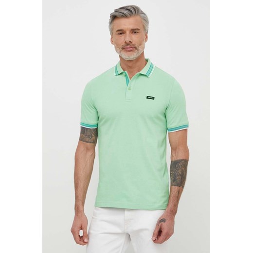 Calvin Klein polo męski kolor zielony gładki K10K112469 ze sklepu ANSWEAR.com w kategorii T-shirty męskie - zdjęcie 170867239