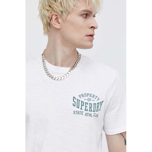 Superdry t-shirt bawełniany męski kolor biały z nadrukiem ze sklepu ANSWEAR.com w kategorii T-shirty męskie - zdjęcie 170867409