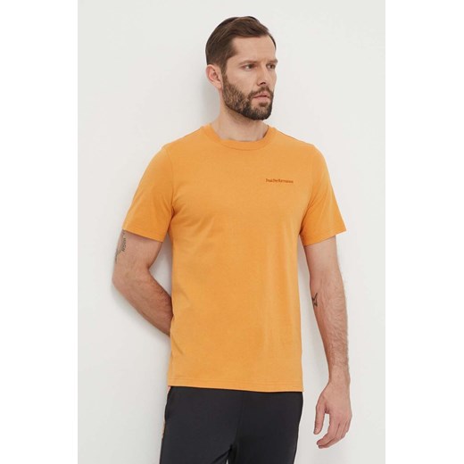 Peak Performance t-shirt bawełniany męski kolor pomarańczowy gładki ze sklepu ANSWEAR.com w kategorii T-shirty męskie - zdjęcie 170867469