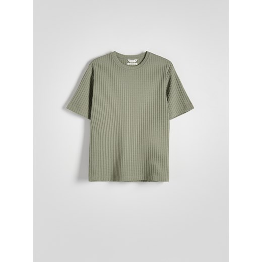 Reserved - T-shirt comfort w prążek - zielony ze sklepu Reserved w kategorii T-shirty męskie - zdjęcie 170875577