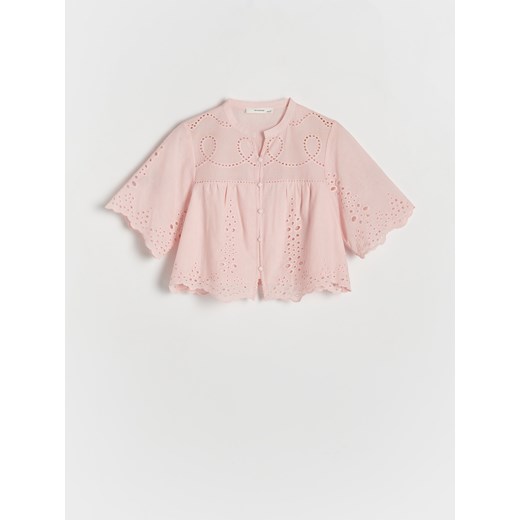 Reserved - Ażurowa koszula z bawełny - pastelowy róż ze sklepu Reserved w kategorii Koszule dziewczęce - zdjęcie 170875606