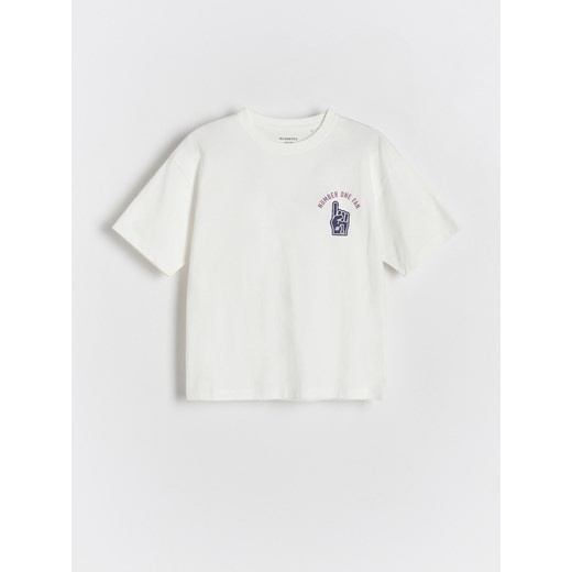 Reserved - T-shirt oversize z nadrukiem - złamana biel ze sklepu Reserved w kategorii T-shirty chłopięce - zdjęcie 170875697