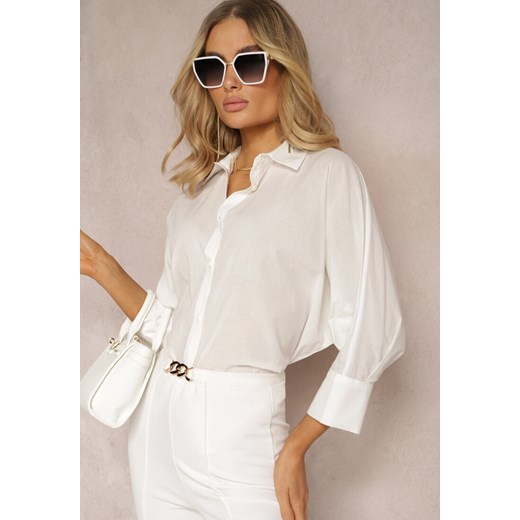Biała Koszula z Bawełny Rękawy 3/4 Typu Nietoperz Delilatia ze sklepu Renee odzież w kategorii Koszule damskie - zdjęcie 170876506