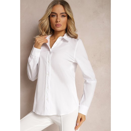 Biała Elegancka Bawełniana Koszula Wykończona Guzikami Siwila Renee S okazja Renee odzież