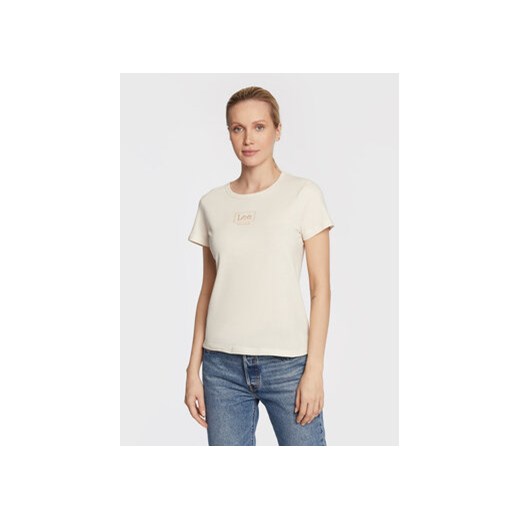 Lee T-Shirt L44WYGNQ 112319043 Beżowy Slim Fit ze sklepu MODIVO w kategorii Bluzki damskie - zdjęcie 170878176