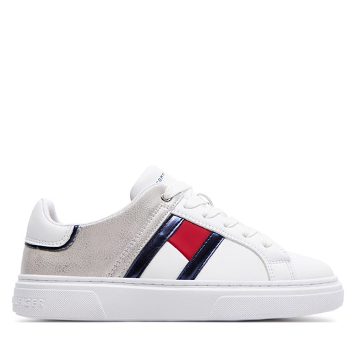 Sneakersy Tommy Hilfiger Flag Low Cut Lace-Up Sneaker T3A9-33201-1355 S White/Silver X025 ze sklepu eobuwie.pl w kategorii Trampki dziecięce - zdjęcie 170880675