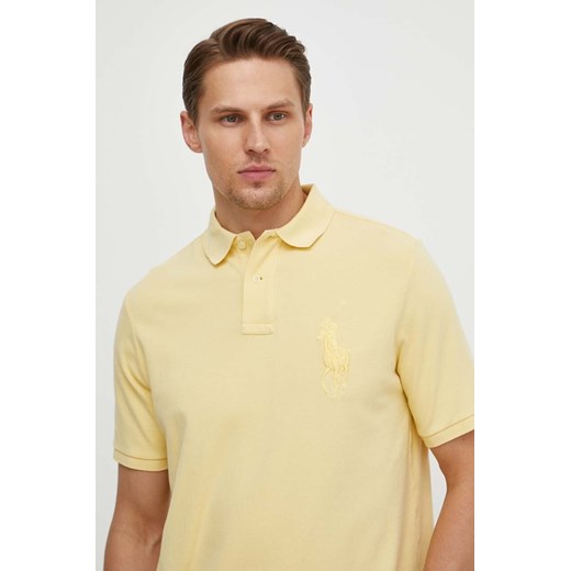 Polo Ralph Lauren polo bawełniane kolor żółty z aplikacją 710936508 ze sklepu ANSWEAR.com w kategorii T-shirty męskie - zdjęcie 170884109