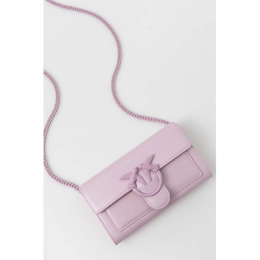 Pinko portfel skórzany damski kolor fioletowy 100062 A124 ze sklepu ANSWEAR.com w kategorii Portfele damskie - zdjęcie 170884148